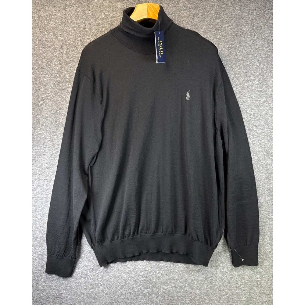 NWT Polo Ralph Lauren Turtleneck Men XXL Black Wool Pony Logo Sweater Nordstrom